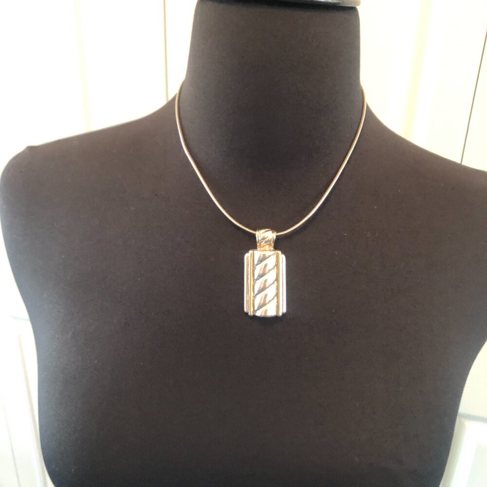 Silver colored oblong pendant 2 in by 1 in - light gold trim - Picture 4 of 9